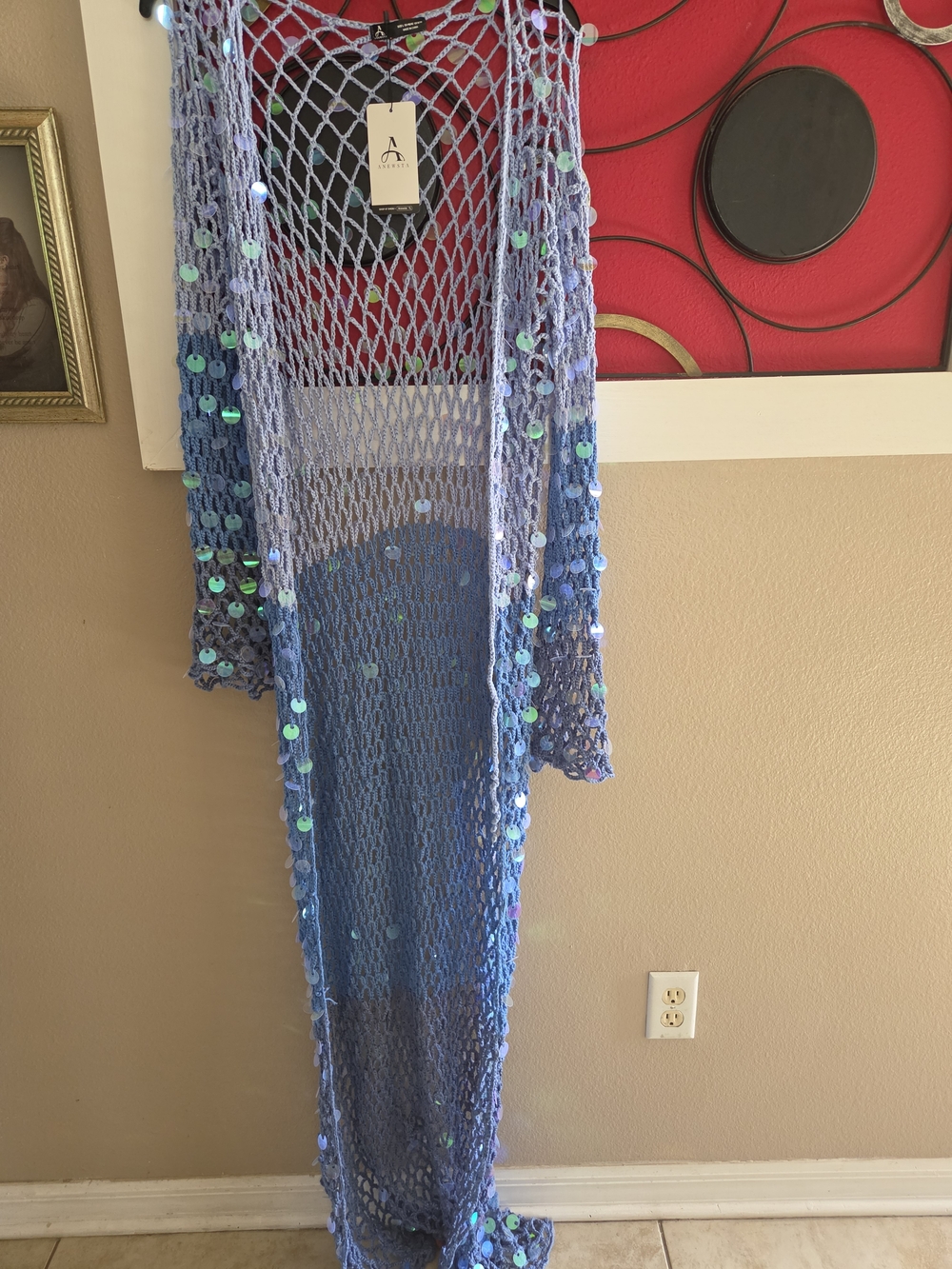 Unbranded Lavender Blue Sequin Crochet Swim Coverup